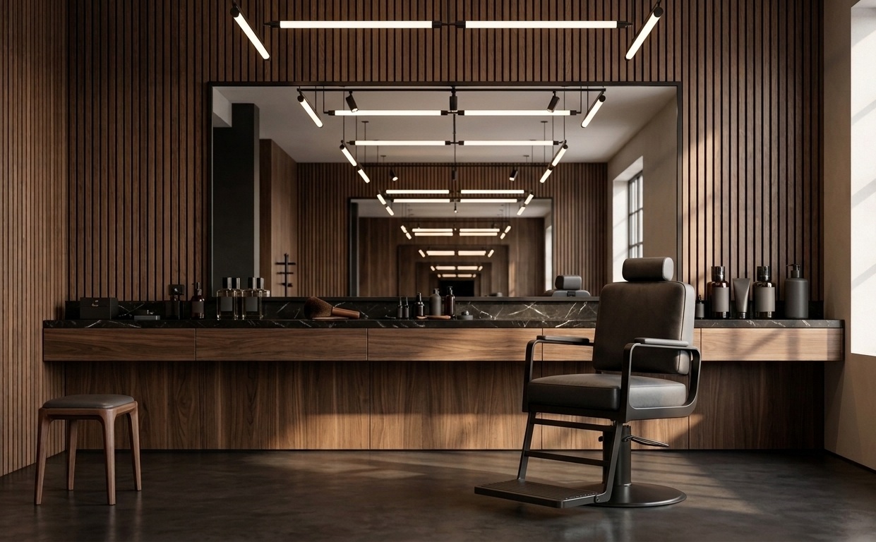 Modern barbershop interieur met messing details